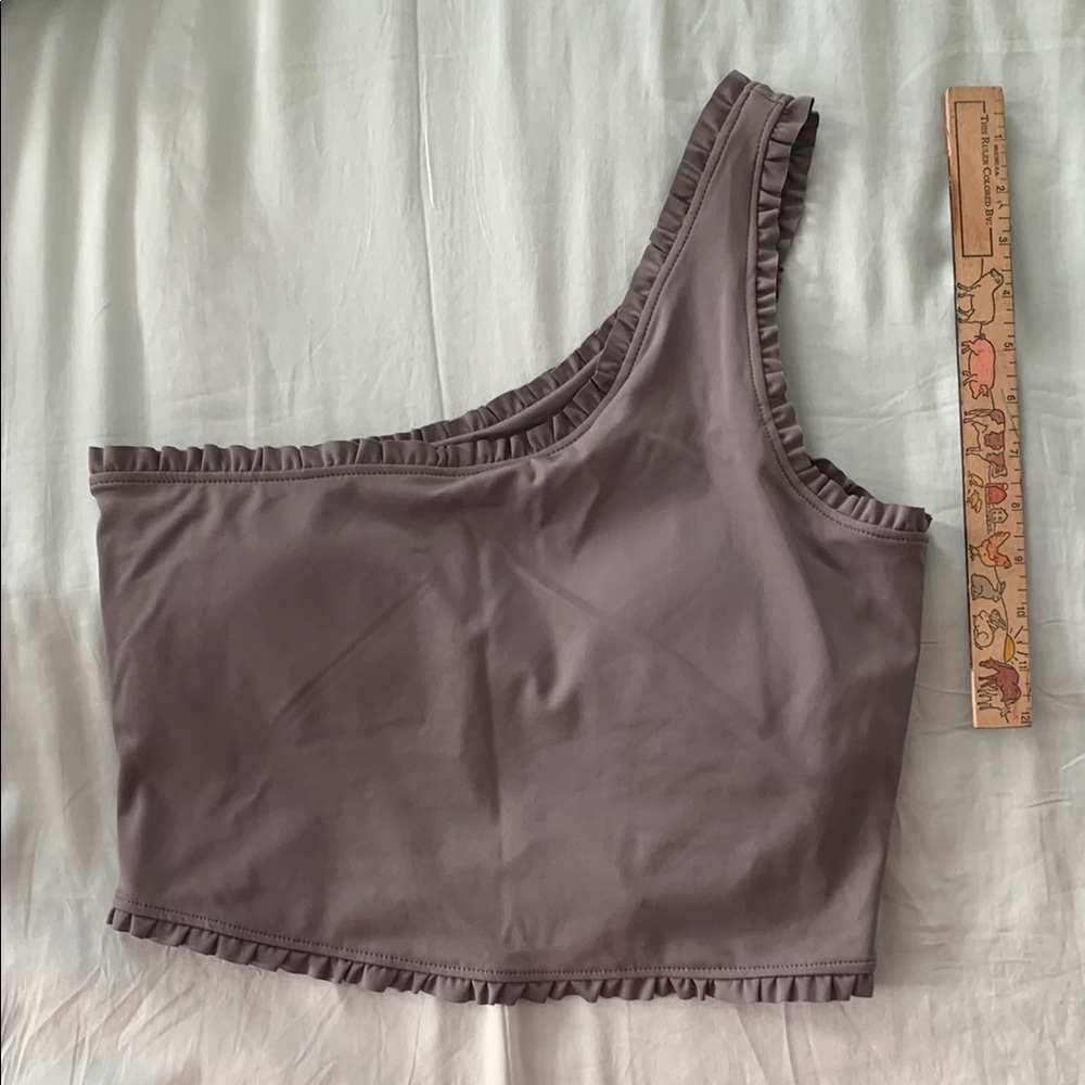 One-Shoulder Ruffle Trim Top - Gray